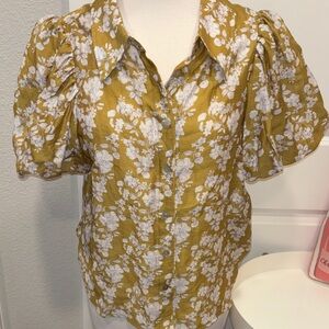 MARBLE Mustard and White Floral Blouse